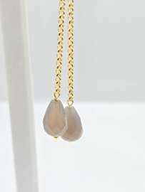 Echt zilveren oorbellen met grijze agaat in goud plating