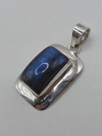 Echt zilveren ketting hanger met Labradoriet Rechthoek