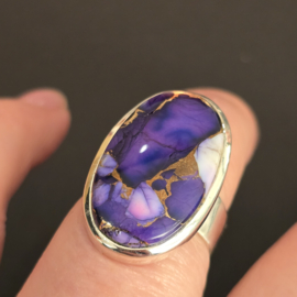 Echt zilveren ring met Paars, Dahlia koper turkoois, maat 18