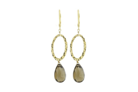 Echt zilveren oorbellen met smoky kwarts in goud plating