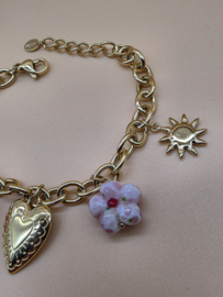 Armband met  harsbloemen, keramiek, zon, hart