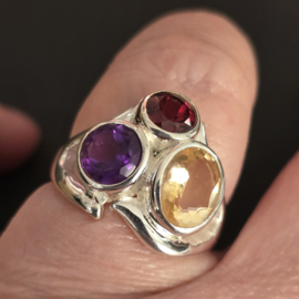 Echt zilveren multi stone ring, maat 19