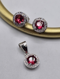 Echt zilveren set, zirkonia, silver/fuchsia. MDZ28