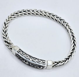 Echt zilveren zware schakelarmband, bijzondere sluiting 22 cm