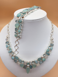 Schitterend 925 zilveren sieraden set, zeegroen tinten.