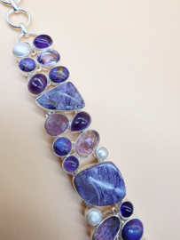 Schitterend 925 zilveren sieraden set, paars tinten.