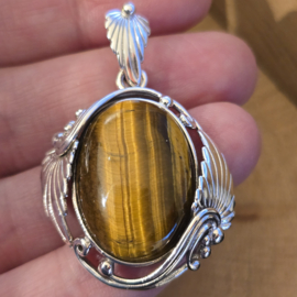 Prachtige echt zilveren hanger met Tijgeroog,  groot