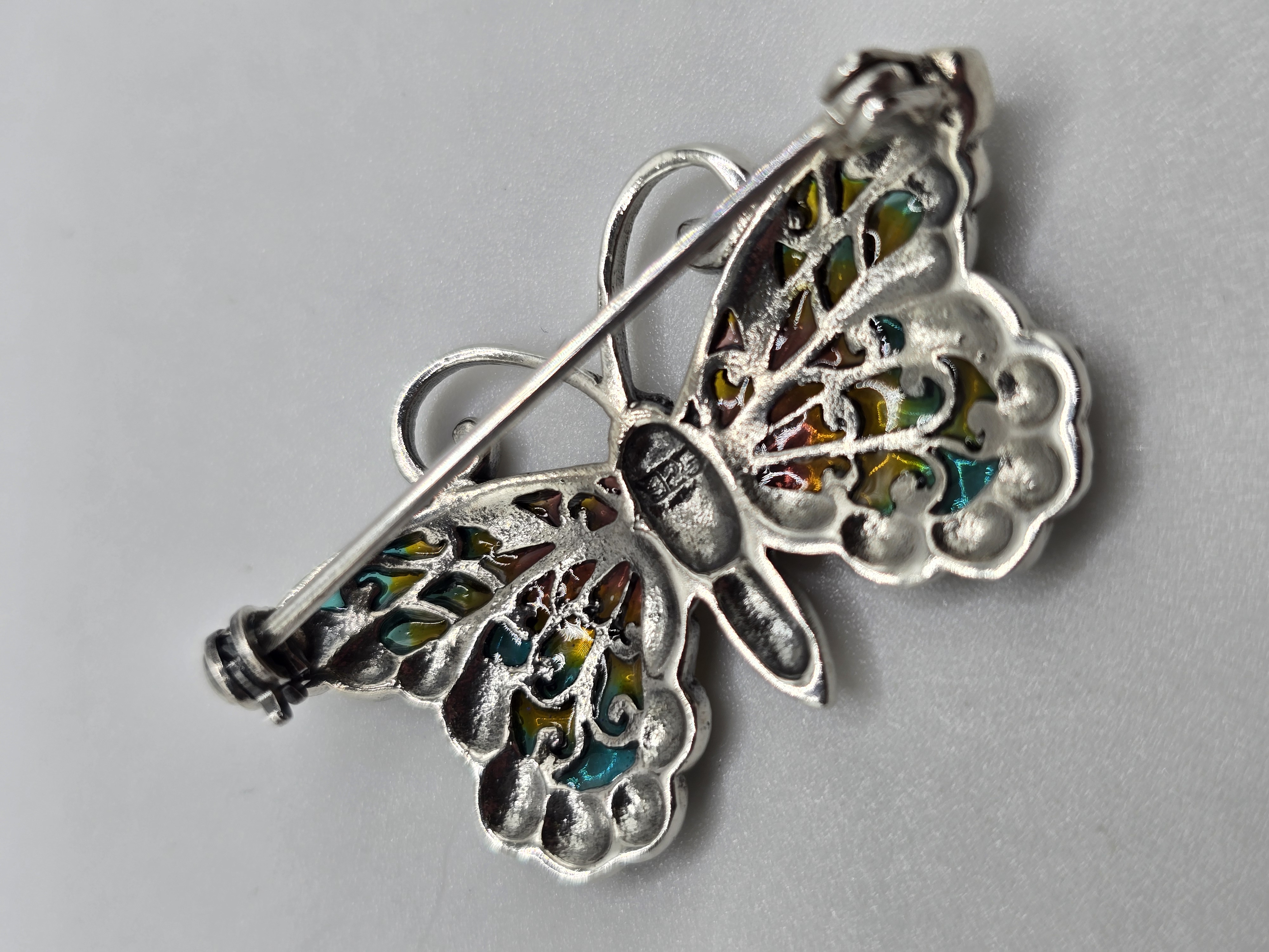 925 zilveren broche, met Marcasiet en glas emaille