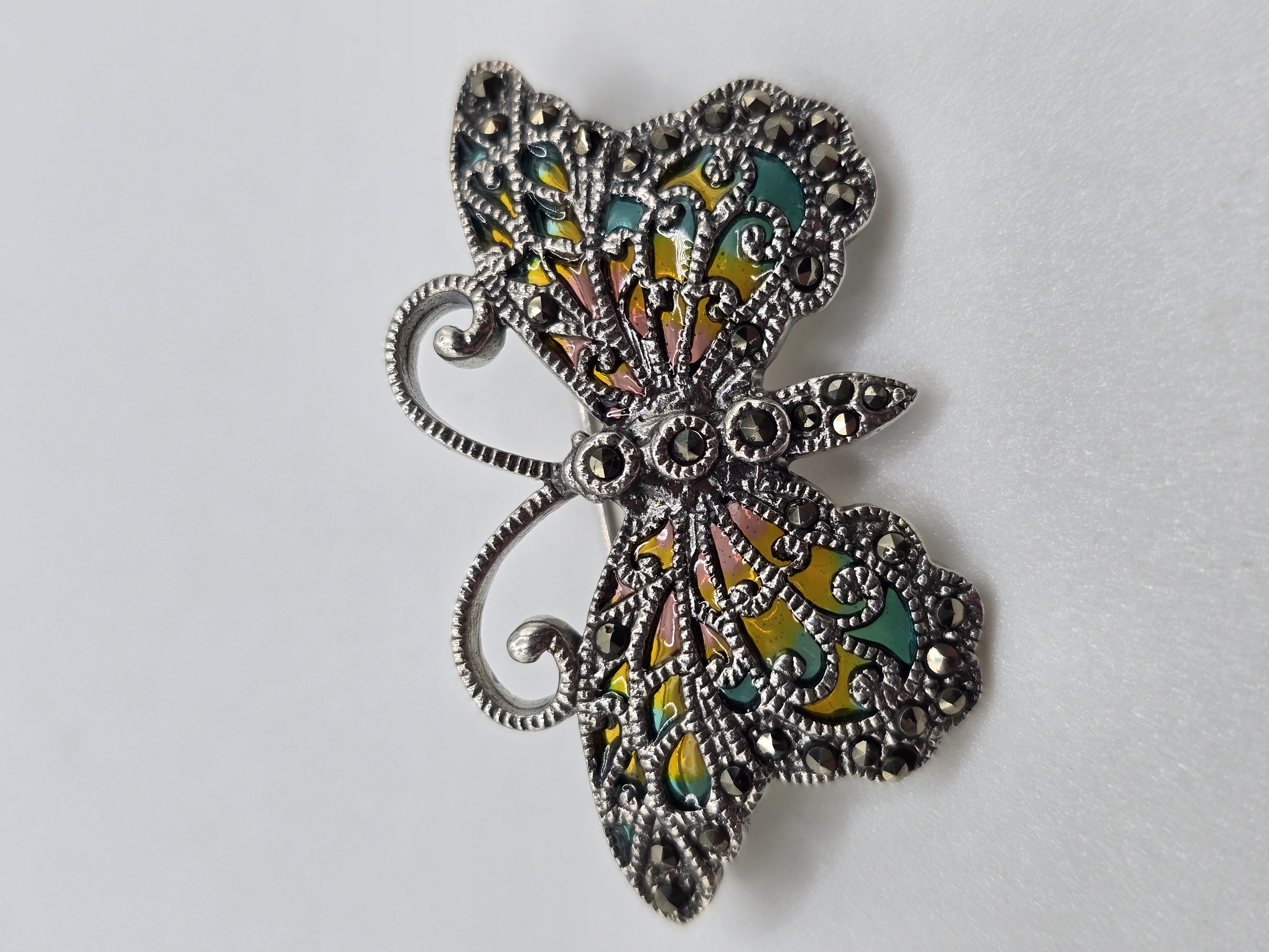 925 zilveren broche, met Marcasiet en glas emaille