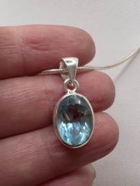 Echt zilveren hanger, Topaas ovaal