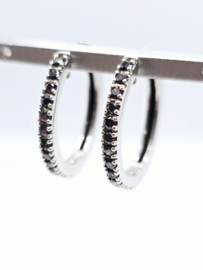 Echt zilveren Creolen met bruine zirkonia 20 mm