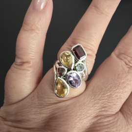 Echt zilveren multi stone ring, maat 18.5