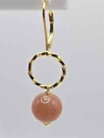 Echt zilveren oorbellen met roze maansteen goud plating