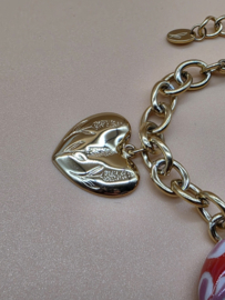 Armband met zon, klaver, hart, vogel, bloem, geglazuurd keramiek, hars