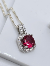 Echt zilveren set, zirkonia, silver/fuchsia. MDZ3