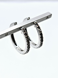 Echt zilveren Creolen met bruine zirkonia 20 mm