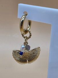 Creolen met bedeltjes ginkgo, zoetwaterparel, natuurlijke stenen