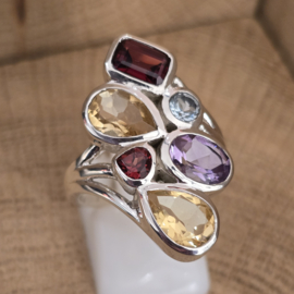Echt zilveren multi stone ring, maat 18.5
