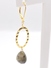 Echt zilveren oorbellen met Labradoriet goud plating