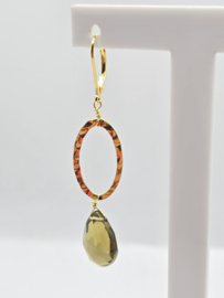 Echt zilveren oorbellen met smoky kwarts in goud plating