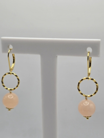 Echt zilveren oorbellen met roze Aventurijn goud plating