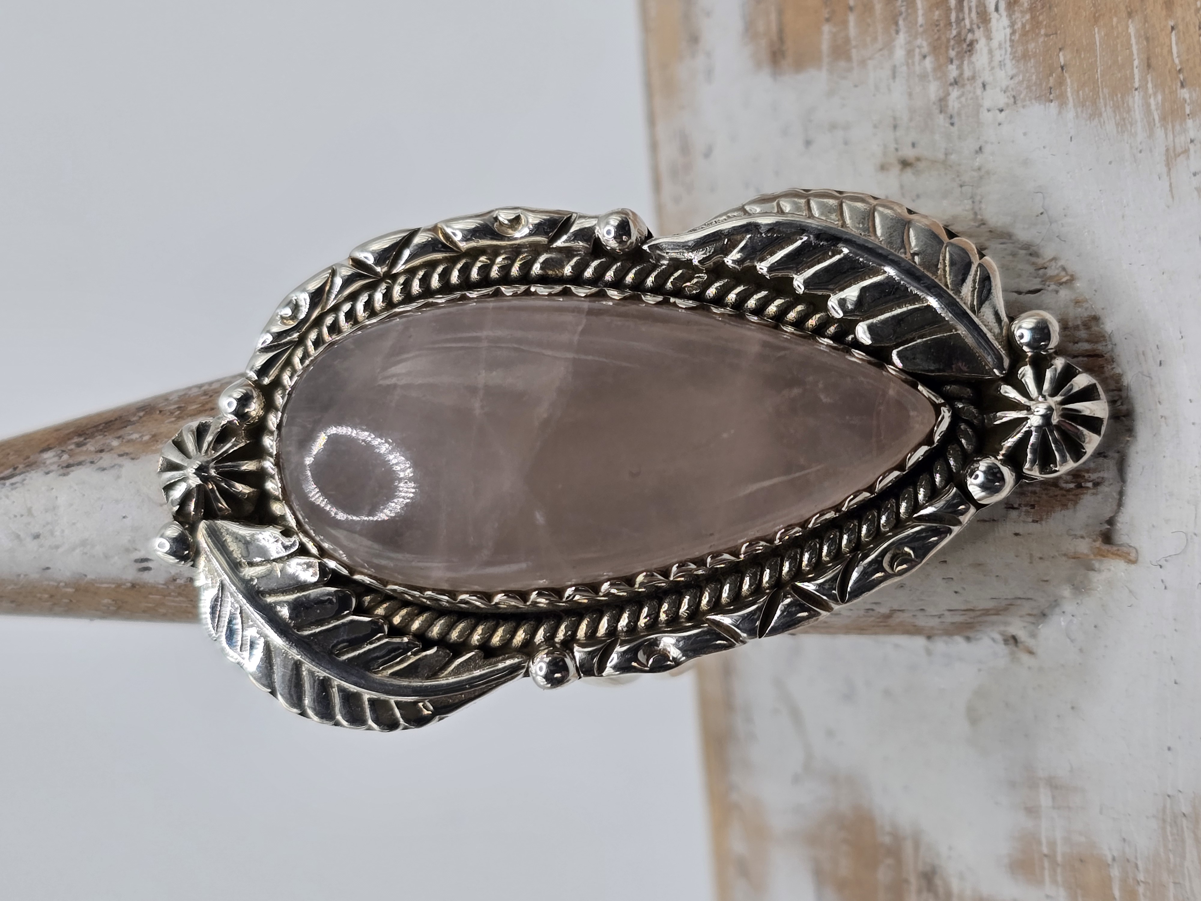Echt zilveren ring met rozenkwarts maat 18