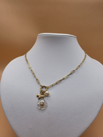 Nhala-ketting - mesh met ovale en ronde ringen en hangers (parel bloem, vlinder en zoetwaterparel)