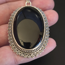 Prachtige zeer grote,  echt zilveren hanger met Onyx