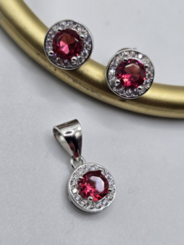 Echt zilveren set, zirkonia, silver/fuchsia. MDZ28