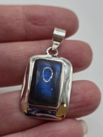 Echt zilveren ketting hanger met Labradoriet Rechthoek