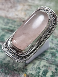 Echt zilveren 925, Rozenkwarts ring. Maat 20