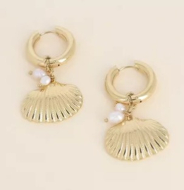 Creolen met bedel schelp, en zoetwaterparels