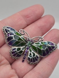 925 zilveren broche, met Robijn en smaragd