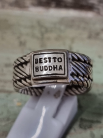 Echt zilveren Best to Budha ring, zwaar model. Maat 19