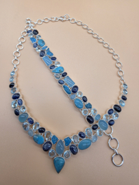 Schitterend 925 zilveren sieraden set, blauw tinten.
