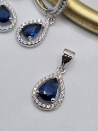 Echt zilveren set, zirkonia, silver/blauw  MDZ27