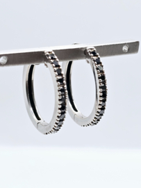Echt zilveren Creolen met zwarte  zirkonia 20 mm