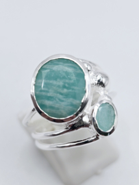 Echt zilveren ring met Amazoniet, maat 18.5.