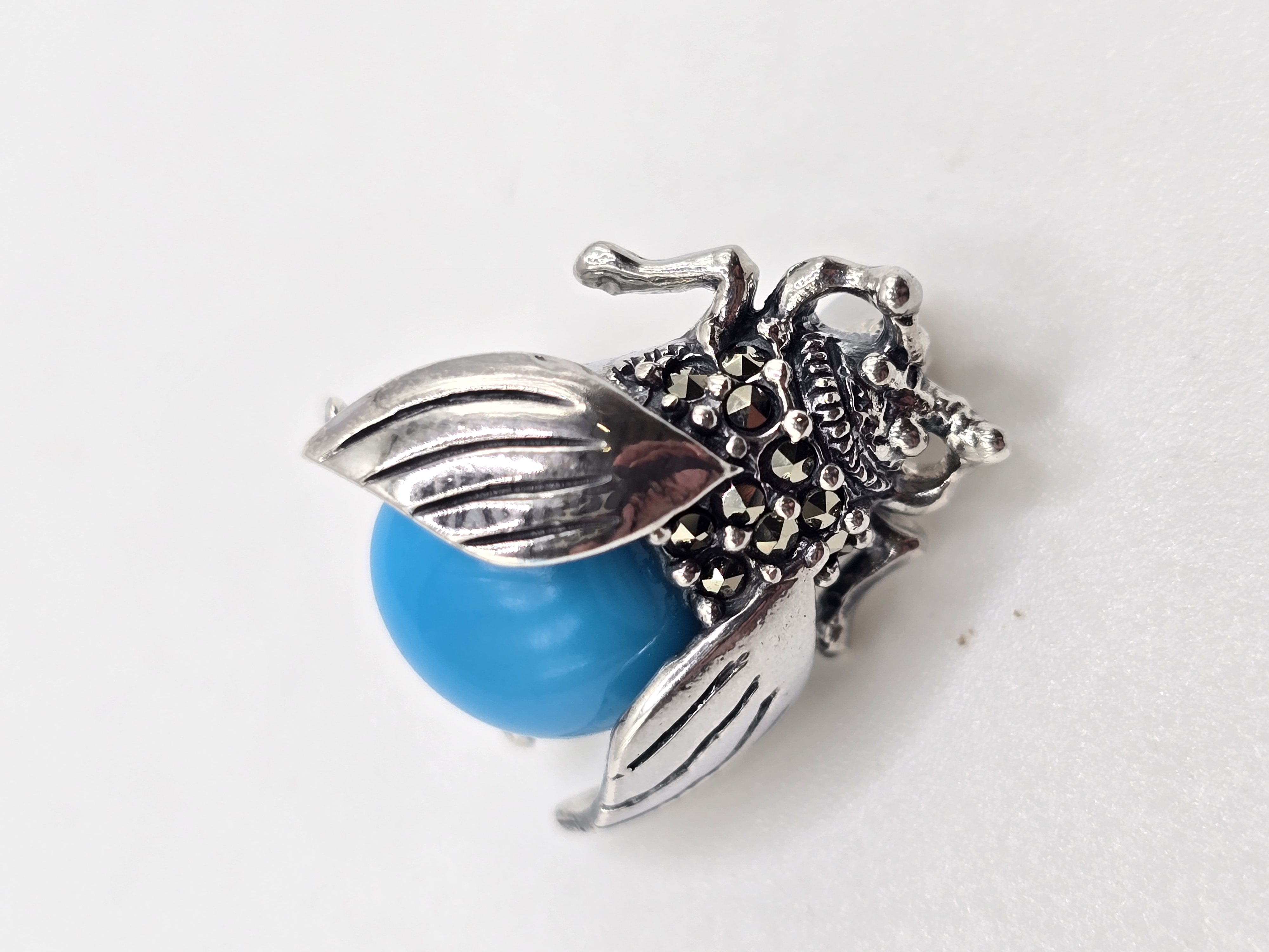 925 zilveren broche, met Marcasiet en Turkoois