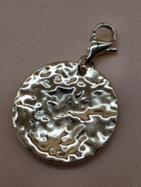 RVS charm, rond. Fantasie. Goud.