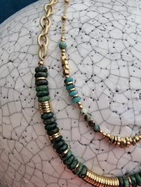 Schakelketting kralen - goud/groen Green & Gold Stainless Steel