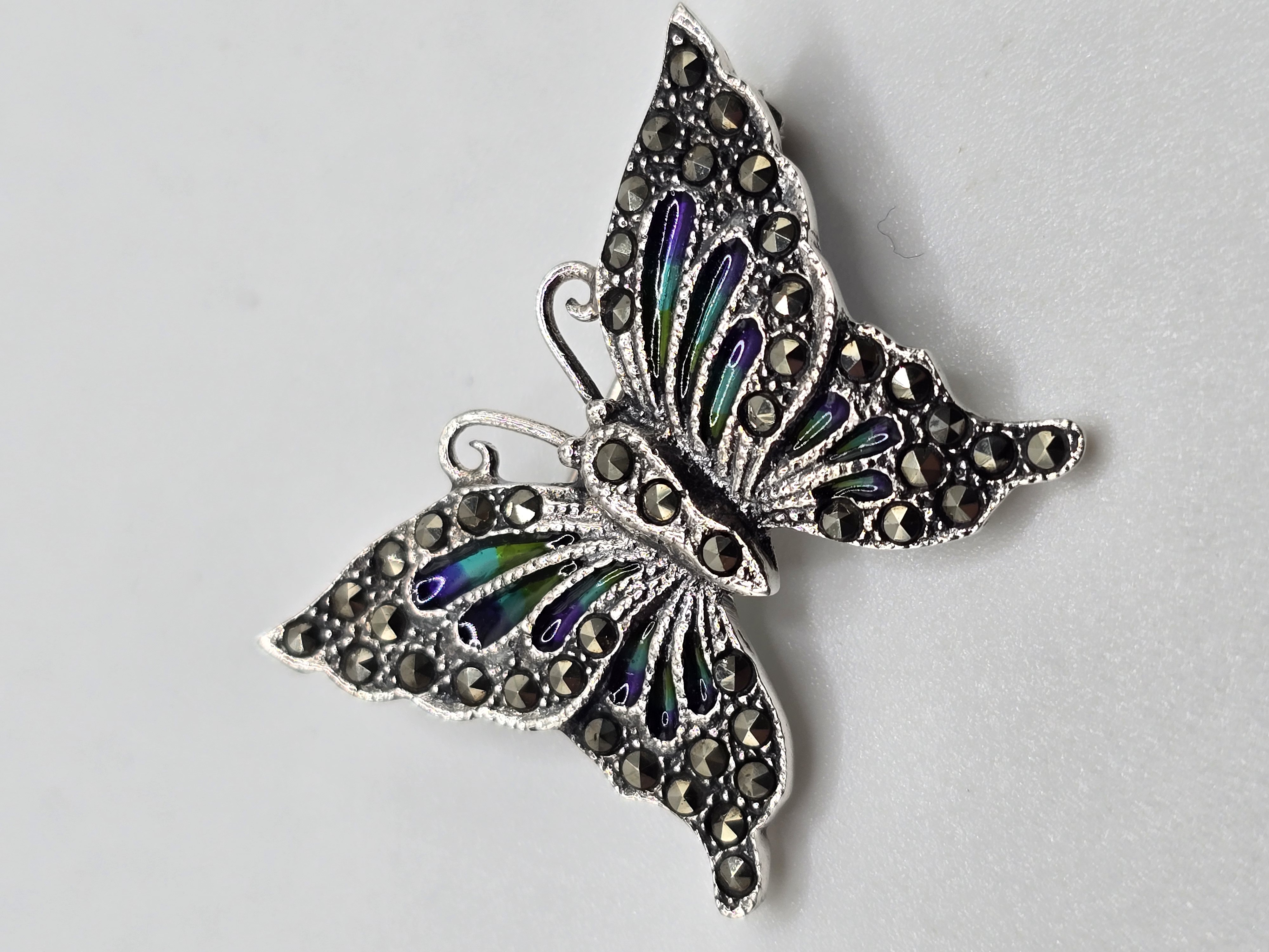 925 zilveren broche, met Marcasiet en glas emaille