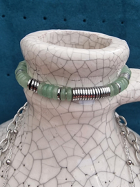 Sckakelarmband kralen - zilver/goen Green & Silver Stainless Steel