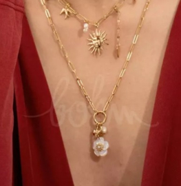 Nhala-ketting - mesh met ovale en ronde ringen en hangers (parel bloem, vlinder en zoetwaterparel)