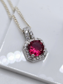 Echt zilveren set, zirkonia, silver/fuchsia. MDZ3