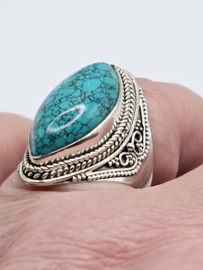 Echt zilveren ring met Turquoise maat 19
