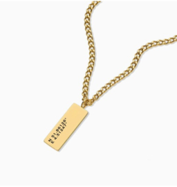 Rectangle tag necklace  Gold coördinaten gravure.