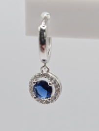 Zirkonia set, silver/blue. rond. MDZ1