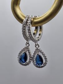 Echt zilveren set, zirkonia, silver/blauw  MDZ27