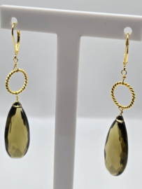 Echt zilveren oorbellen met smoky kwarts in goud plating